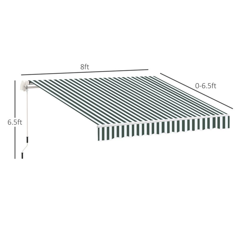 Green/White Sun Shield: 8'x7' Manual Retractable Patio Awning