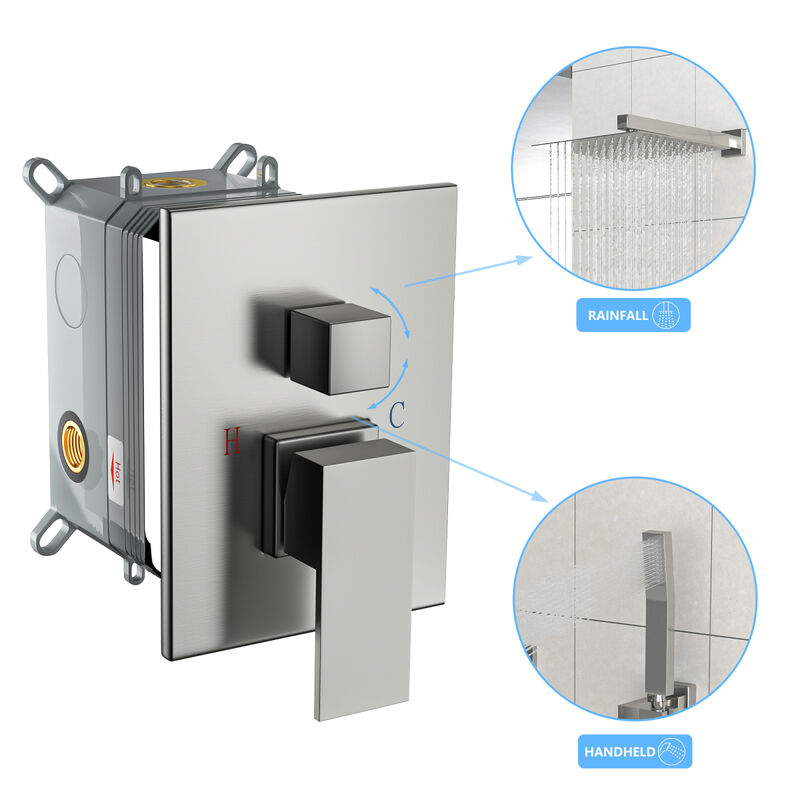 Brushed Nickel Rain Shower System with Adjustable Slide Bar