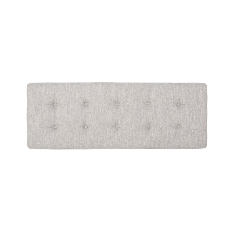 Liba Ottoman Bench, Button Tufted Beige Fabric, Black Frame, 47 Inch -Benzara