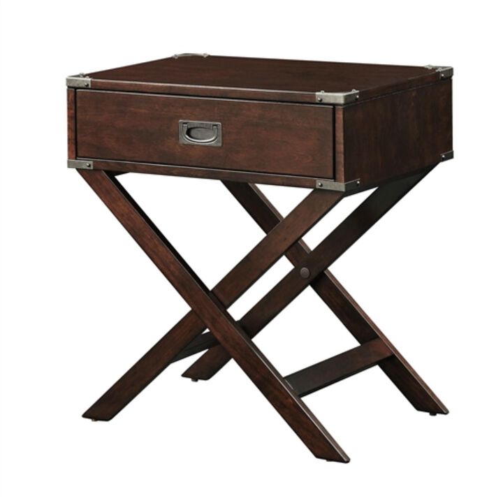 Hivvago Espresso Brown Wood 1 Drawer End Table Nightstand with X Legs