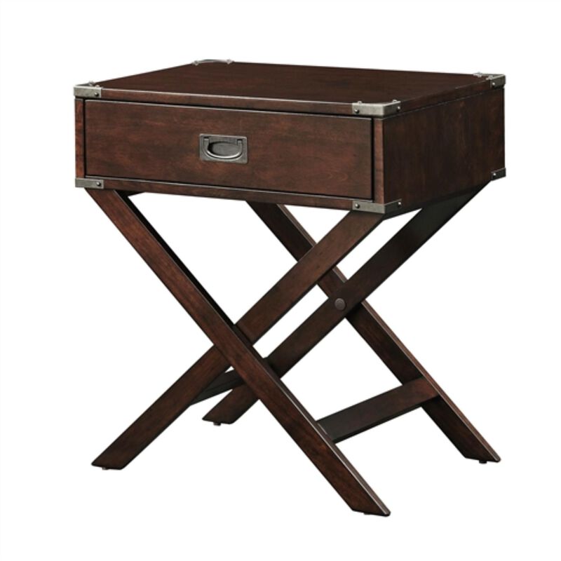 Hivvago Espresso Brown Wood 1 Drawer End Table Nightstand with X Legs