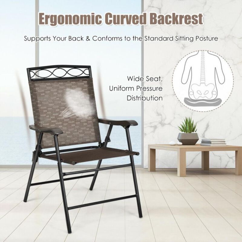 Hivvago Set of 2 Patio Folding Chairs Sling Portable Dining Chair Set with Armrest