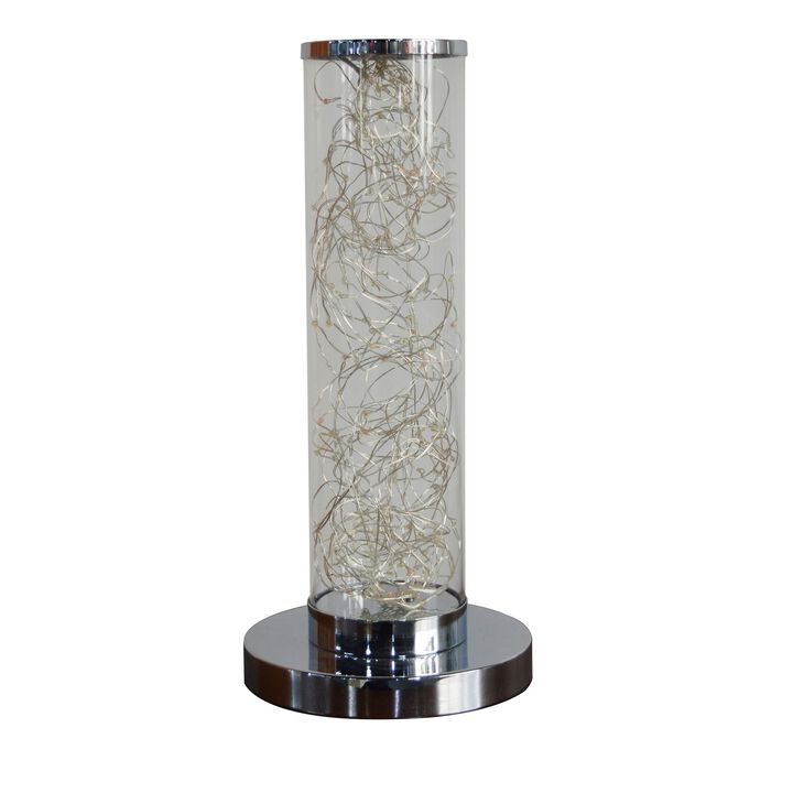 Column Table Lamp with Integrated Multicolored LED, Clear-Benzara