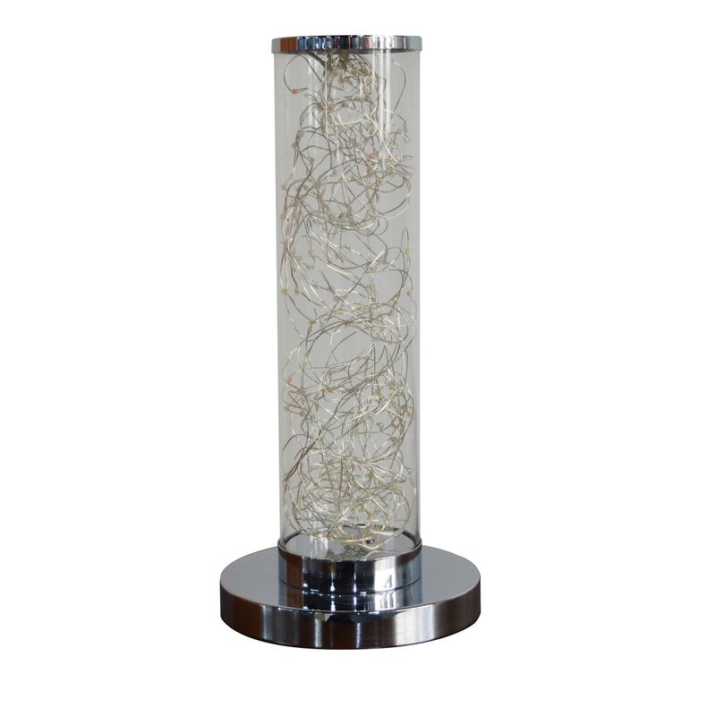 Column Table Lamp with Integrated Multicolored LED, Clear-Benzara