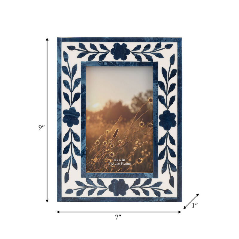 4x6 Blue Petals Photo Frame, white/blue