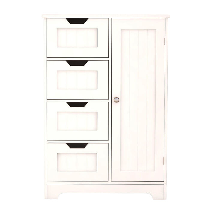 22.5 in. W. x 11.81 in. D x 32.68 in. H White Wood Linen Cabinet with 4 Drawers and 1 Door