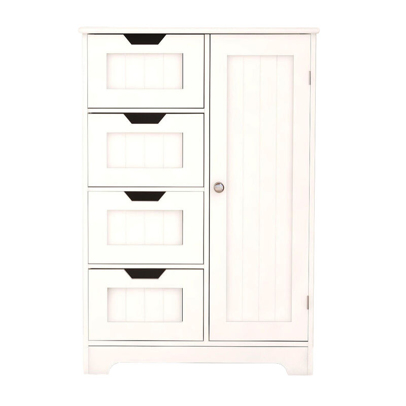 22.5 in. W. x 11.81 in. D x 32.68 in. H White Wood Linen Cabinet with 4 Drawers and 1 Door