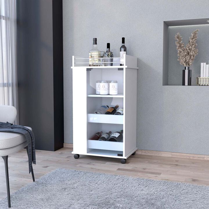 Willow Park Glass Door Bar Cart With Bottle Holder And Casters