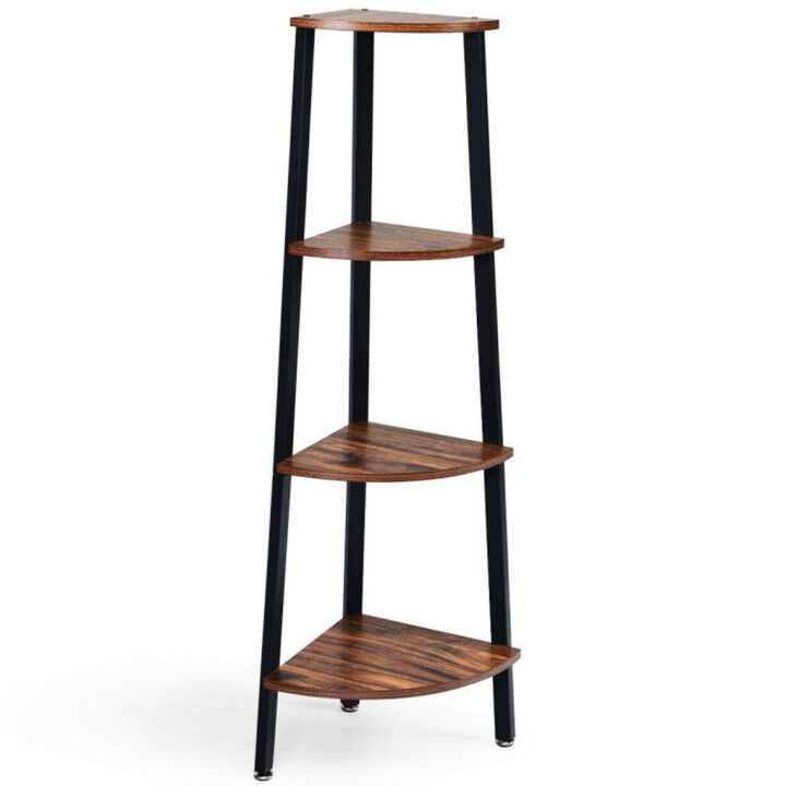 Hivvago 4-Tier Corner Shelf Metal Storage Rack Domestic Bookcase-Black