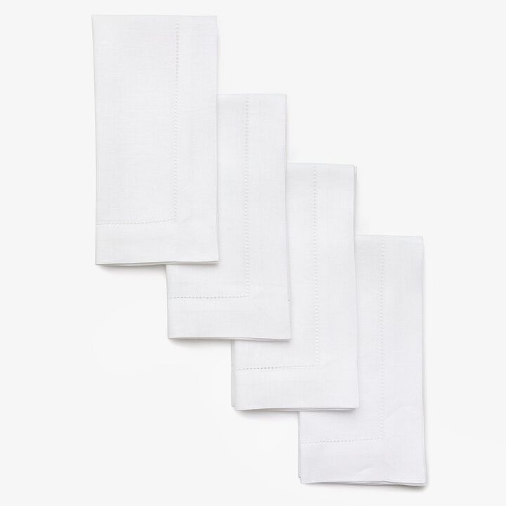 Solino Home 100% Pure Linen Dinner Napkins 20 x 20 Inch Set of 4 | Classic Hemstitch