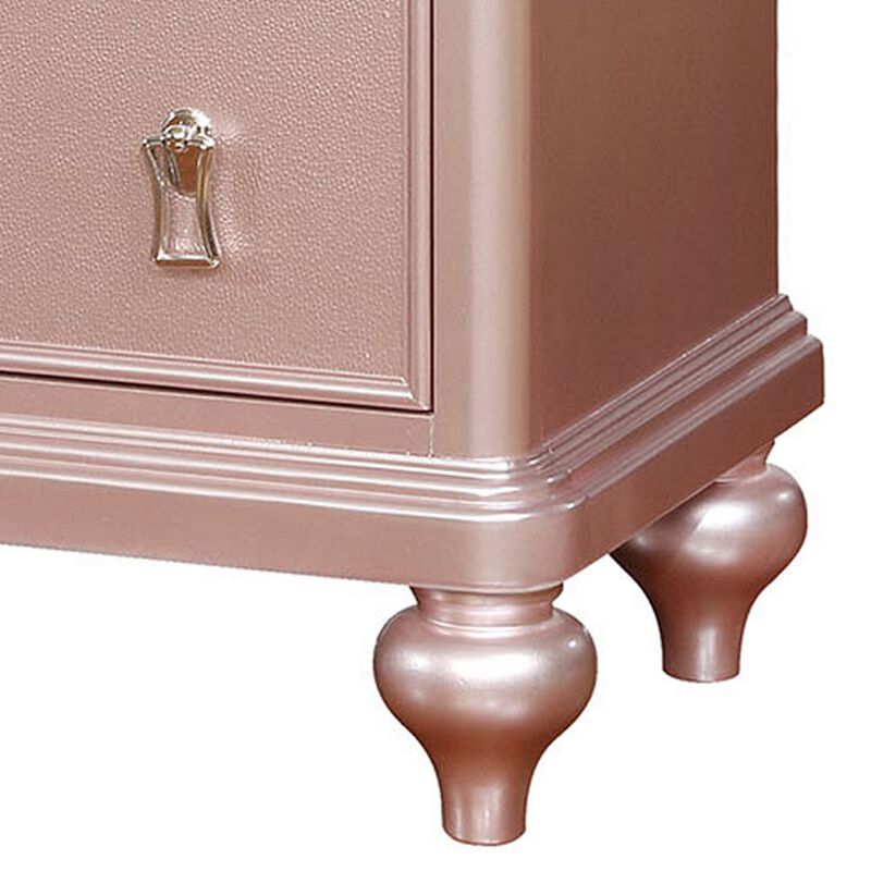 Contemporary Solid Wood Nightstand With Mirror Trim, Pink-Benzara