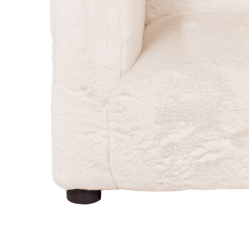 Tye 19 Inch Kids Sofa Chair, White Soft Faux Fur Padded Seat, Round Legs - Benzara