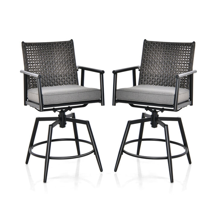 360 Degree Swivel Bar Stool Set of 2 with Metal Frame and PE Rattan Backrest-Black