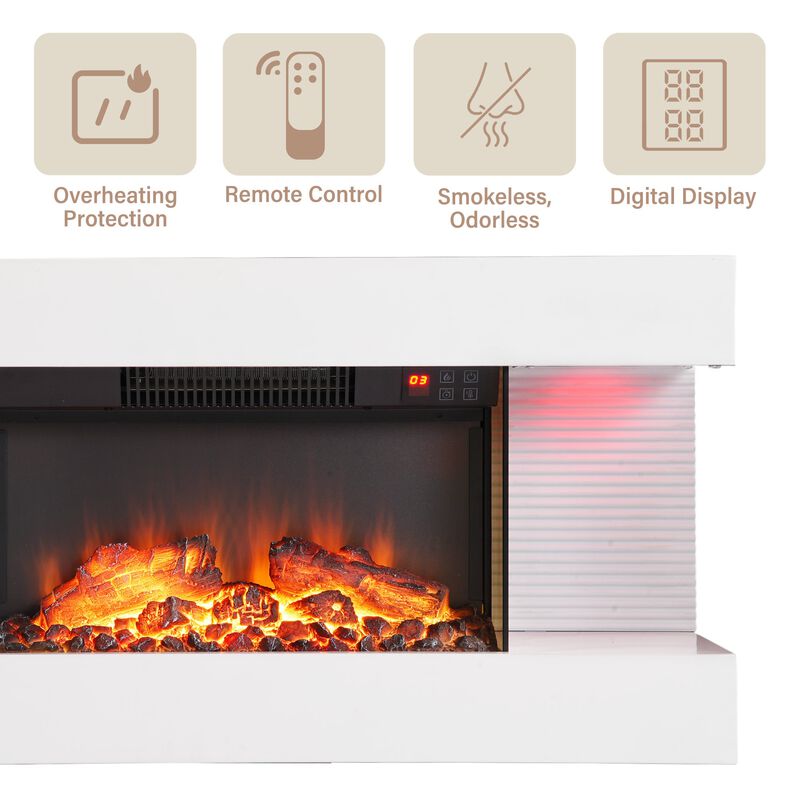 32 in. Wall Mounted Hanging Electric Fireplace with Remote Control in White