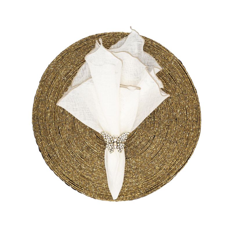 Linen Napkins With Khaki Ruffled Edges, Set of 4