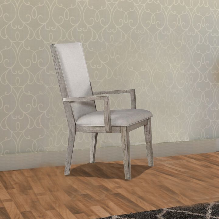 Wooden Arm Chairs with Fabric Padded Seat and High Backrest, Gray, Set of Two-Benzara