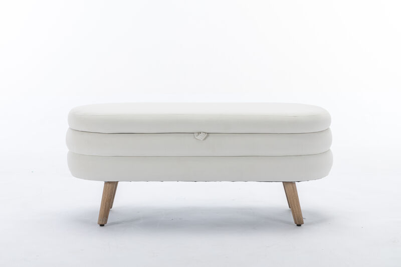 Fabric Storage Bench with Wood Legs for Living Room and Bedroom