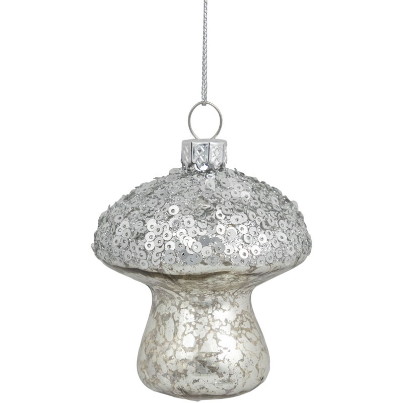 3.5" Sequined Silver Mushroom Glass Christmas Ornament