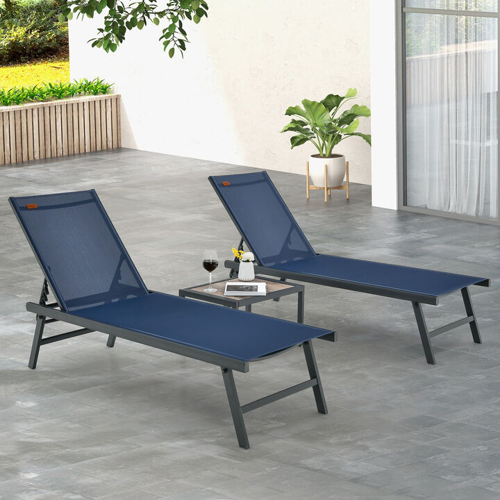 3 Pieces Patio Chaise Lounge Chair and Table Set for Poolside Yard