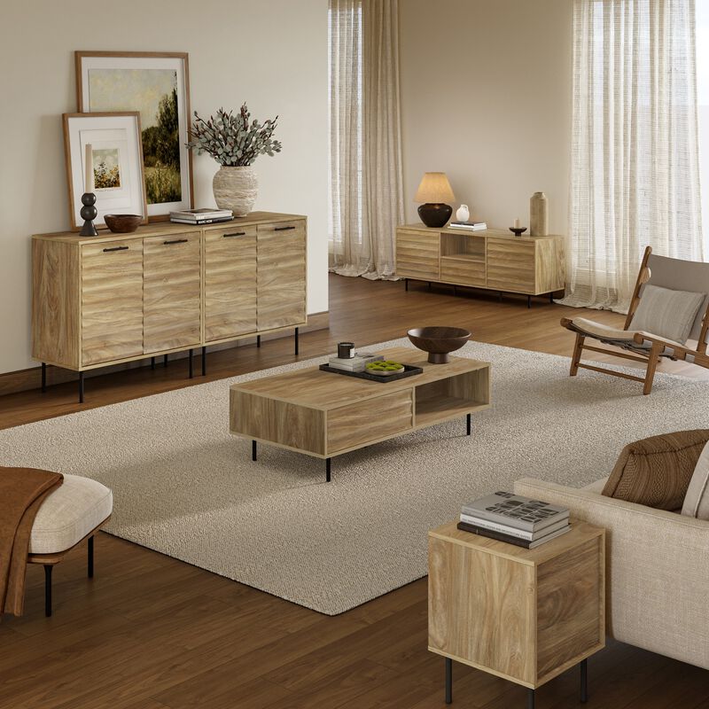LuxenHome Mid-Century Modern Wave 2-Door Cabinet with Metal Legs