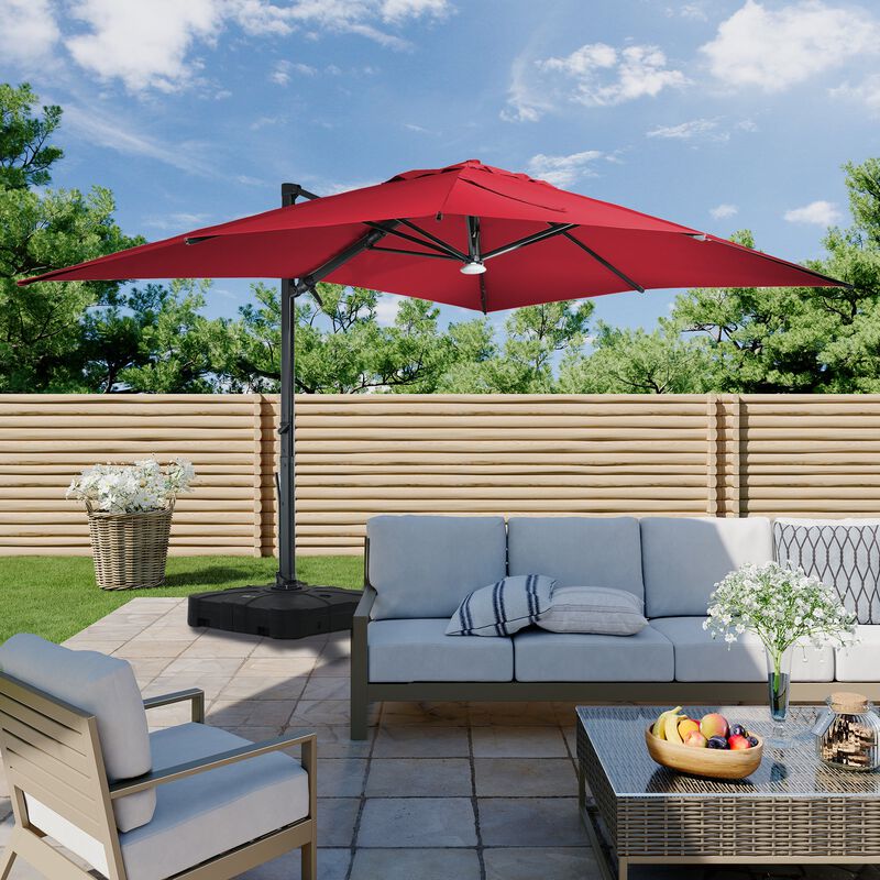 10x13 ft. 360° Rotation Cantilever Patio Umbrella with BaseandBT in Red