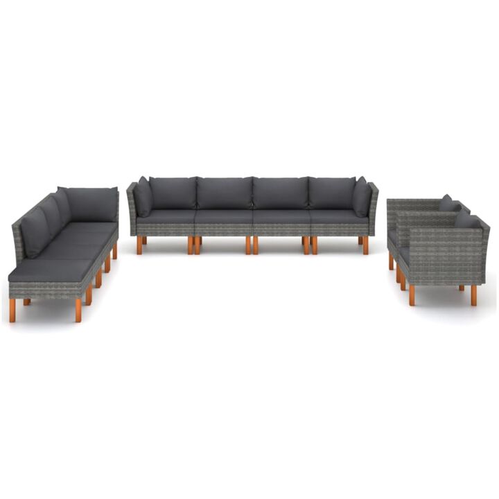 vidaXL 10 Piece Garden Lounge Set Poly Rattan and Eucalyptus Wood Gray