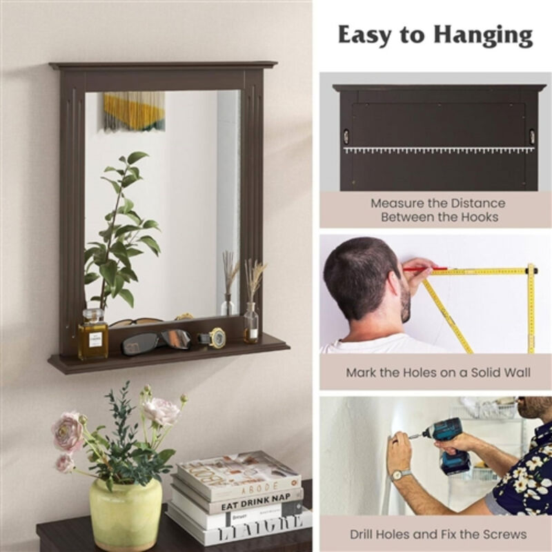 Bathroom Wall Mirror with Shelf for Storage and Bathroom Decor