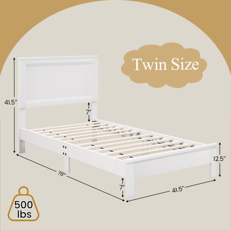 Hivvago Twin Size Wooden Bed Frame with Headboard and Slat Support