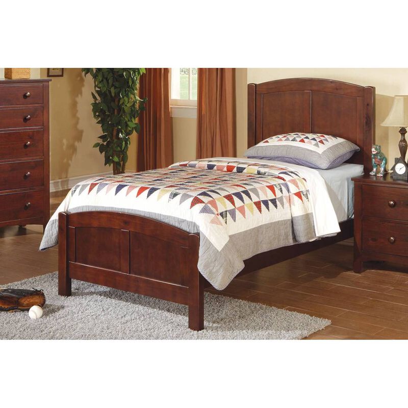 Dark Oak Finish Twin Size Bed Youth Bedroom Furniture Unique Headboard Footboard Rubberwood