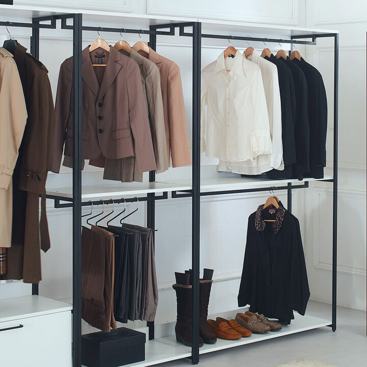 FC Design Klair Living White Freestanding Walk in Wood Closet System with Metal Frame