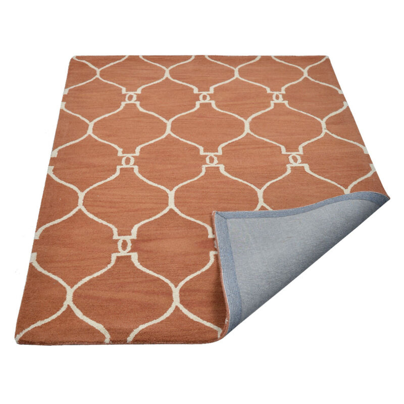 RUGSOTIC CARPETS HAND TUFTED WOOL ECO-FRIENDLY AREA RUGS - 9'x12', Rectangle Shape, Red & Beige, Geometric Modern Design, High Pile Handmade Anti Skid Area Rugs for Living Room, Bed Room (K01004)
