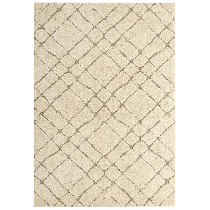 Jubilant Verona Abstract Geometric 5x8 Shag Area Rug - Creame and Beige