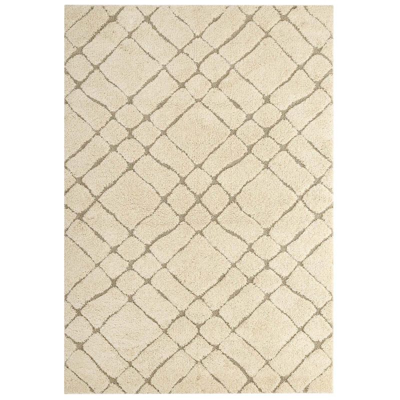 Jubilant Verona Abstract Geometric 5x8 Shag Area Rug - Creame and Beige