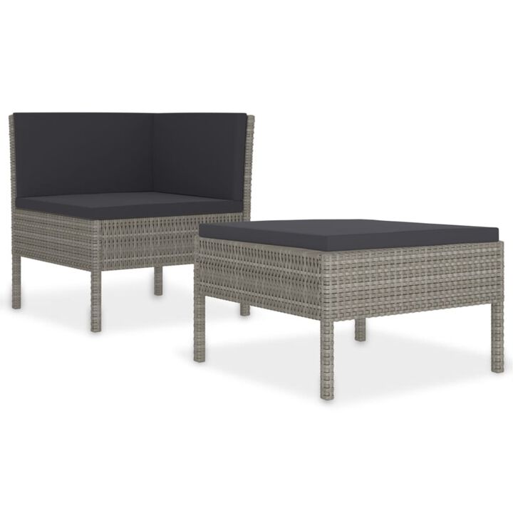 vidaXL 2 Piece Garden Lounge Set with Cushions Poly Rattan Gray