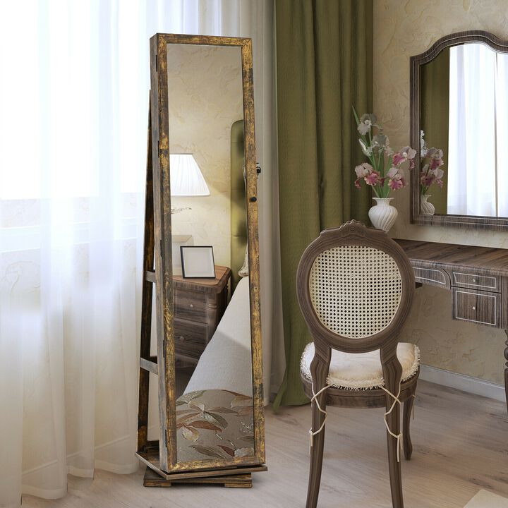360° Rotatable 2-in-1 Lockable Jewelry Cabinet with Full-Length Mirror