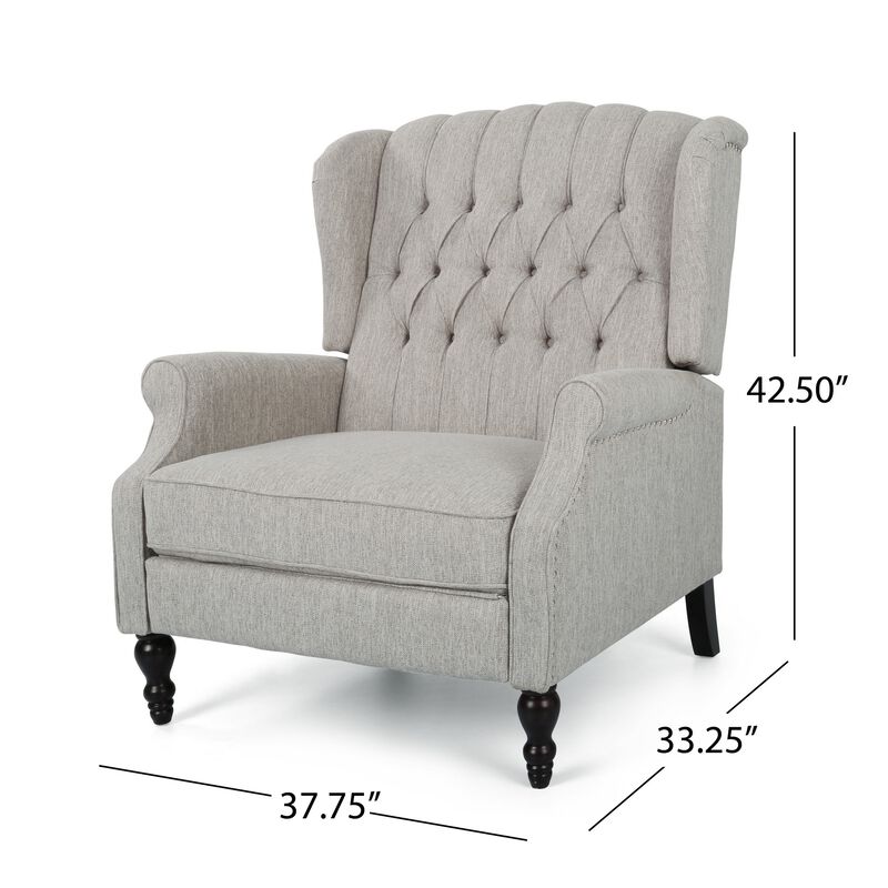 Jade Oversize Wide Chair Manual Recliner, Light Gray Tufted - Benzara