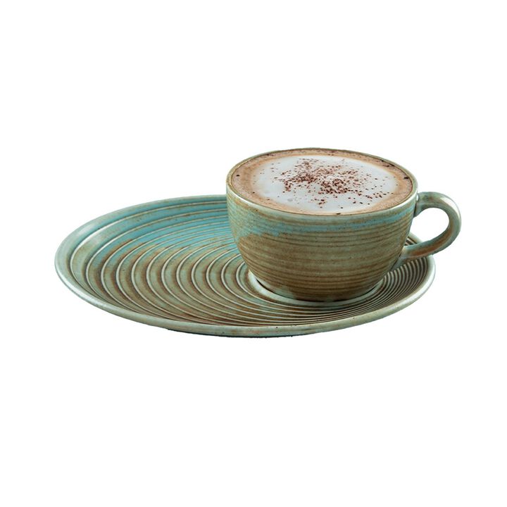 Coral Coffee Cup+Snack Saucer Set for 2