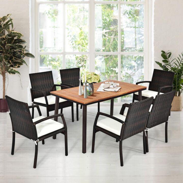 Hivvago 55 Inch Patio Acacia Dining Table with Umbrella Hole