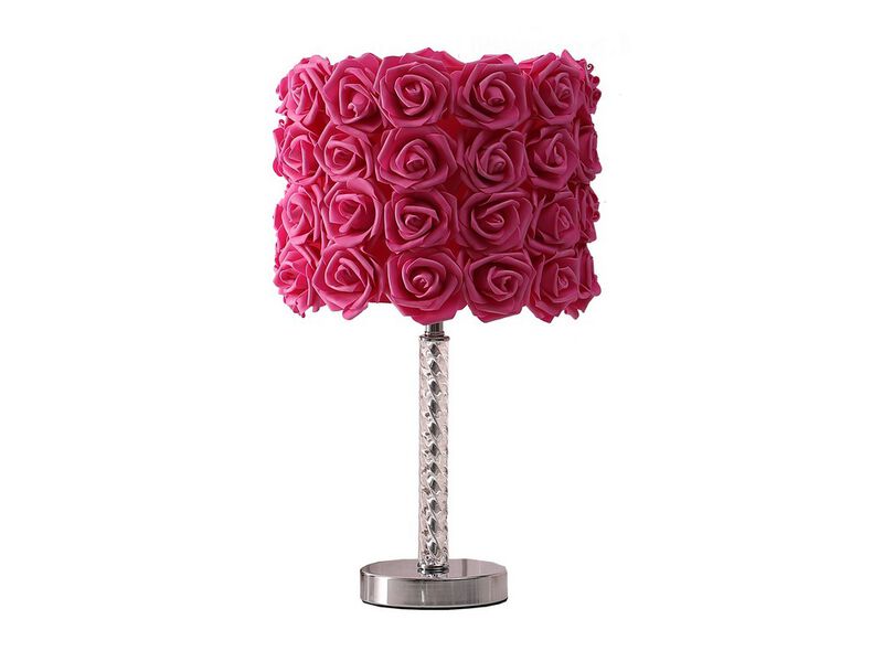 Bloom Roses Drum Shade Table Lamp with Twisted Acrylic Base, Red - Benzara