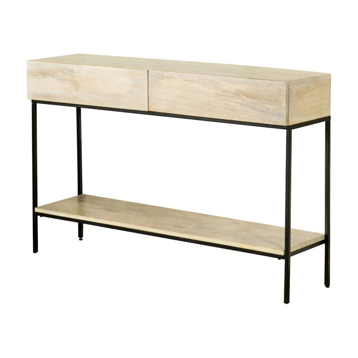 46 Inch 2 Drawer Console Table with Open Shelf, Sleek Straight Legs, Black-Benzara
