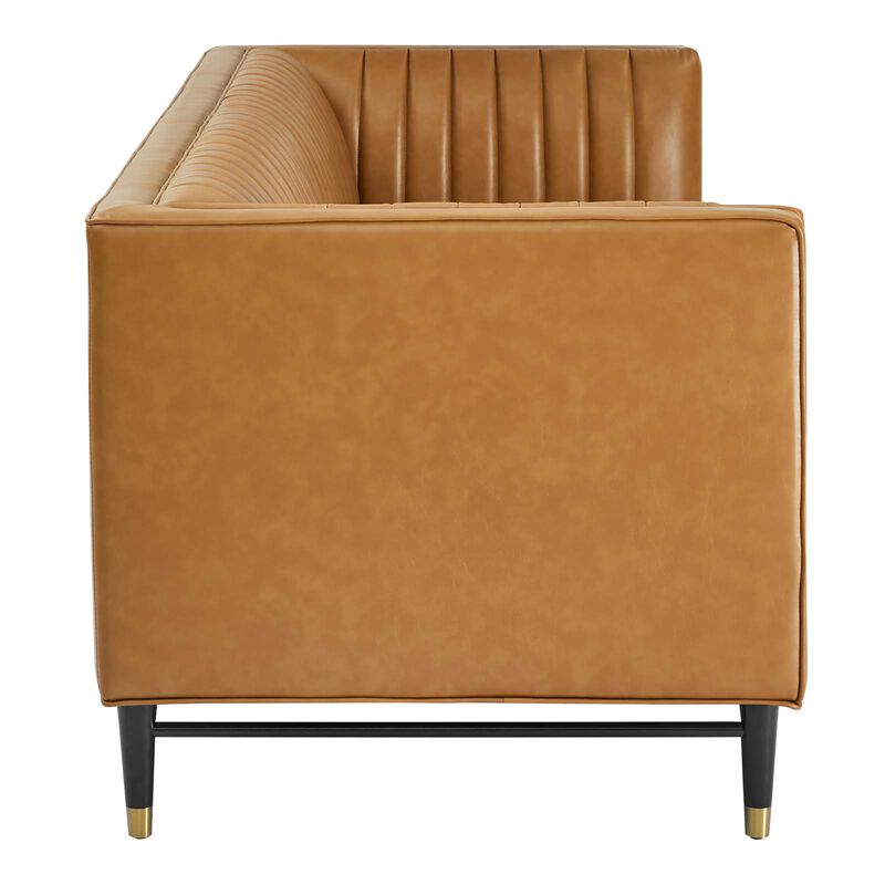 Devote Channel Tufted Vegan Leather Sofa Brown EEI-4721-TAN