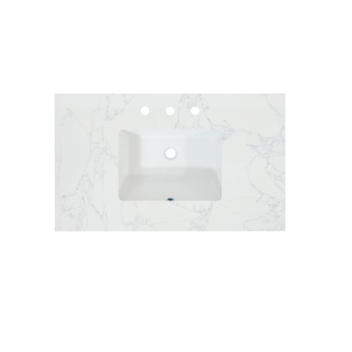 Altair Ceres 37 in. Engineered Stone Vanity Top in Grain White with Single White Sink