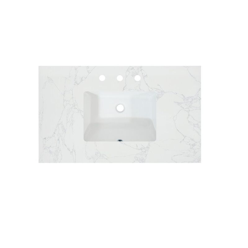 Altair Ceres 37 in. Engineered Stone Vanity Top in Grain White with Single White Sink