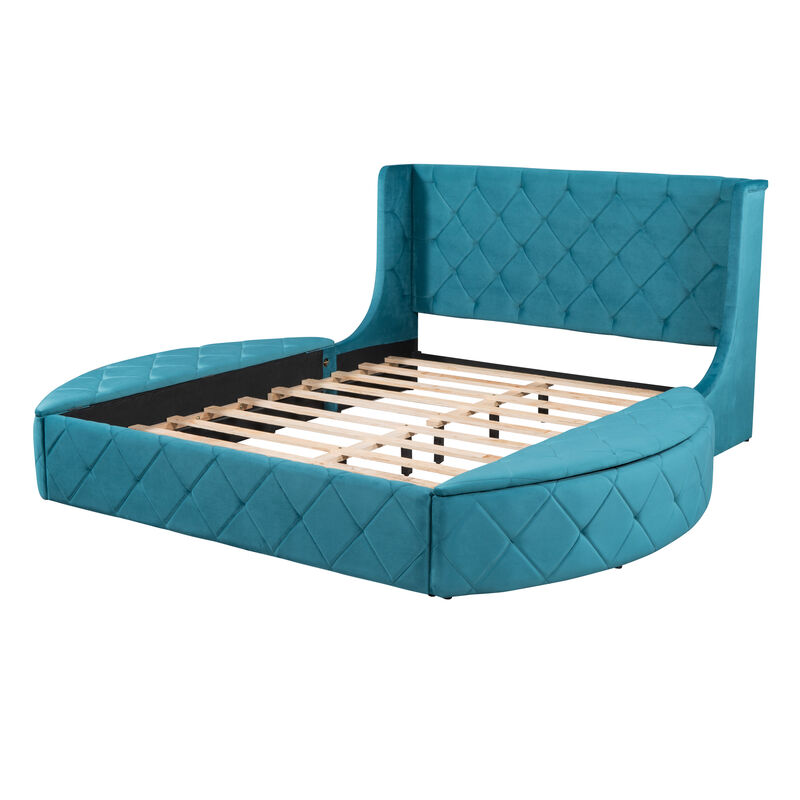 Streamdale Queen Velvet Platform Bed with Headboard & Drawer