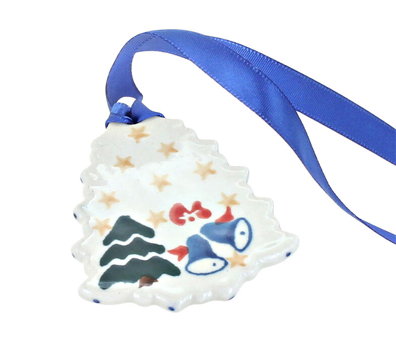Blue Rose Polish Pottery Holiday Flower Tree Ornament