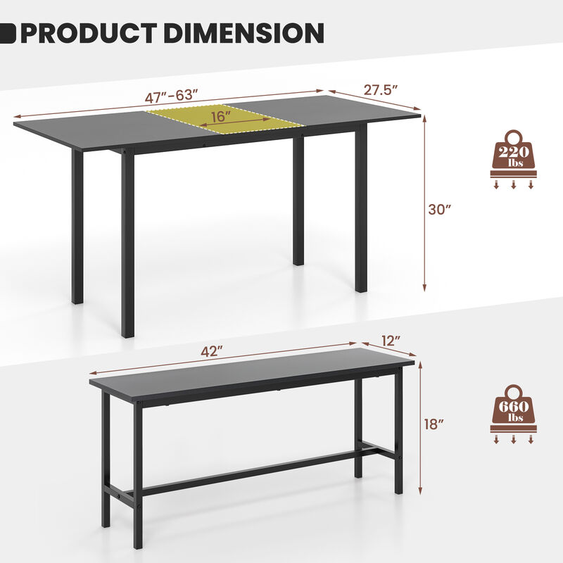 3 Piece Dining Table Set for 4-6 with 2 Benches