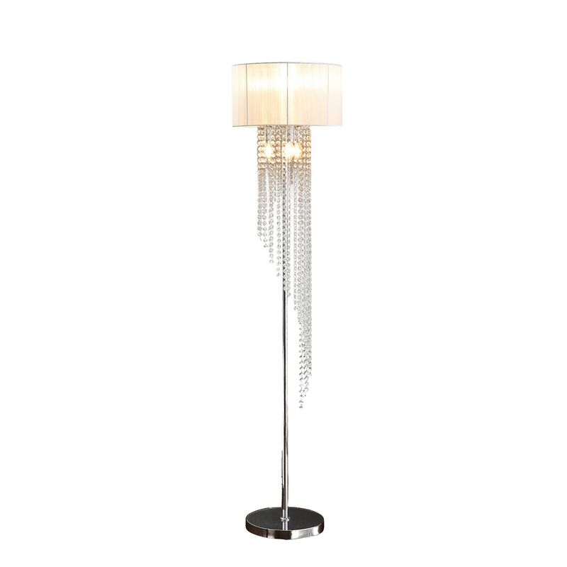 Mero Floor Lamp, Suspended Crystal Rain Chains, White Shade, 66 Inch  - Benzara