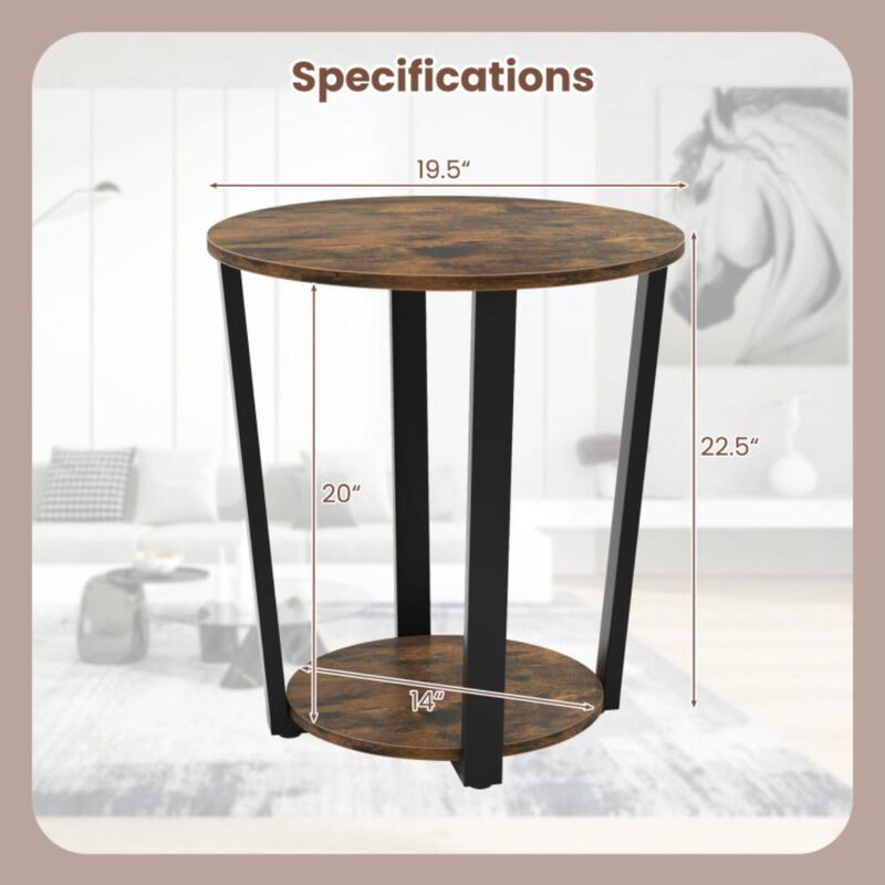 Hivvago 2-tier Round End Table with Storage Shelf and Metal Frame