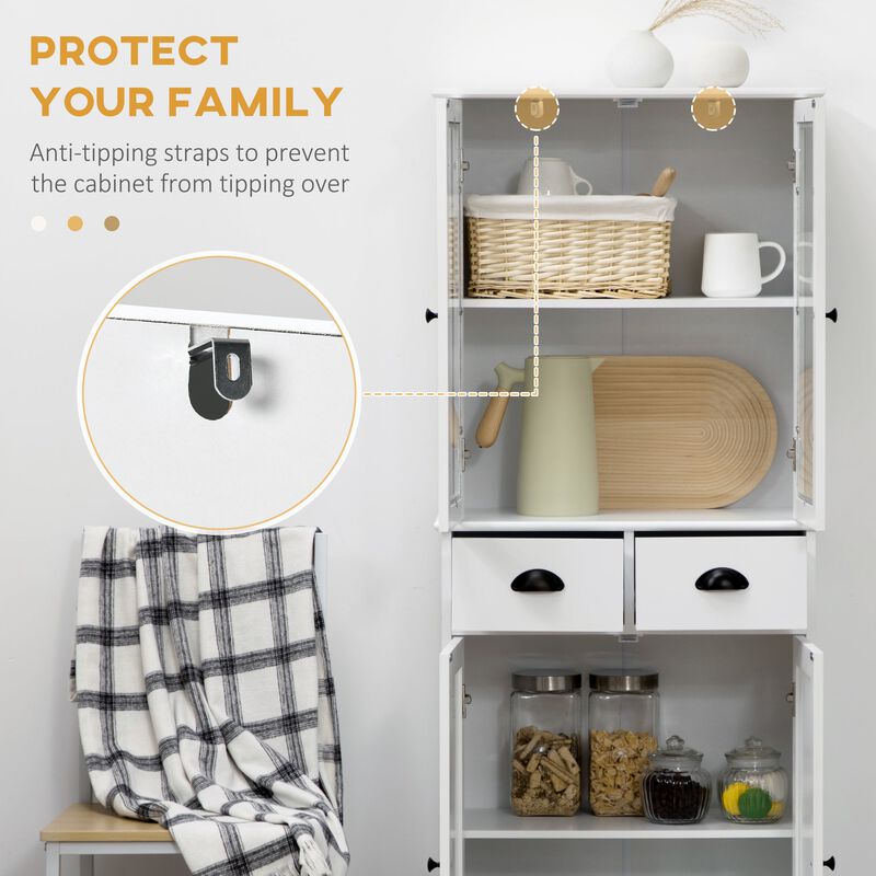 White Kitchen Storage: 61" Freestanding Pantry with Soft Close Doors
