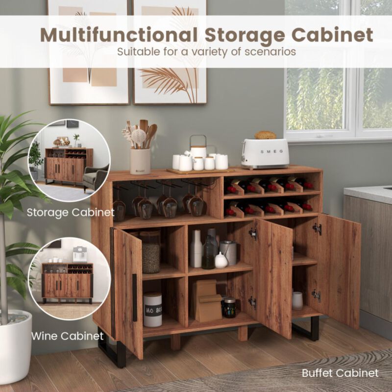 Hivvago Home Wine Bar Cabinet with 3 Doors and Adjustable Shelves
